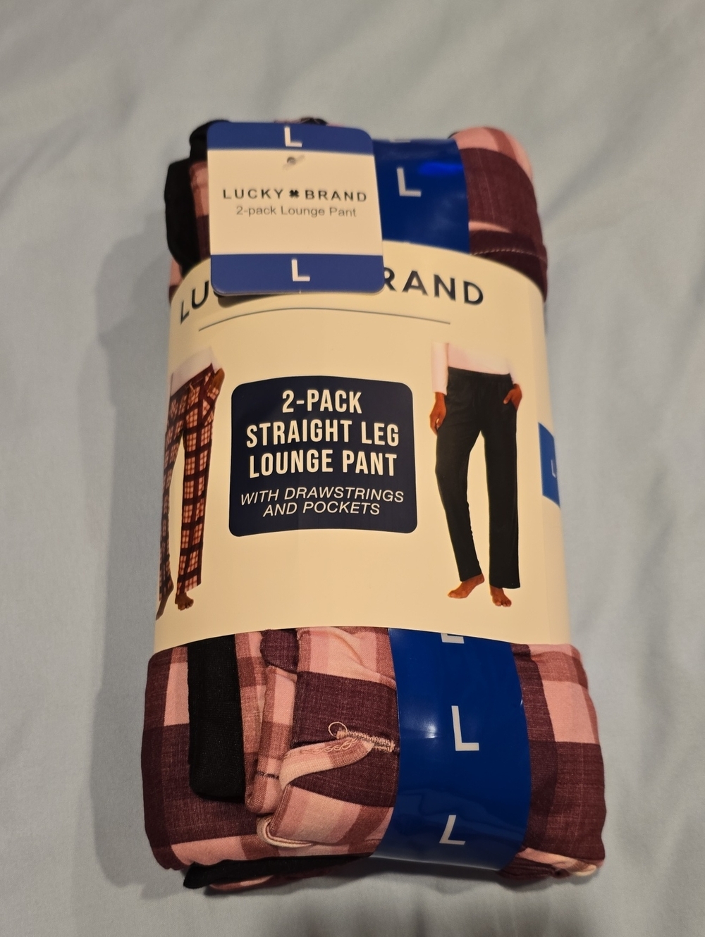 NWT!  Women's Lucky Brand 2-Pack Straight Leg Lounge Pant - Drawstrings Size L